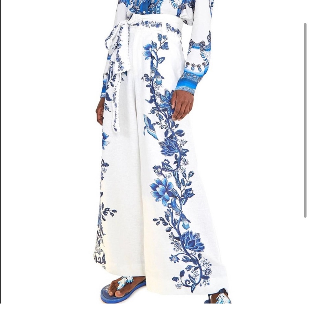 Farm rio arana white floral wife leg pants large